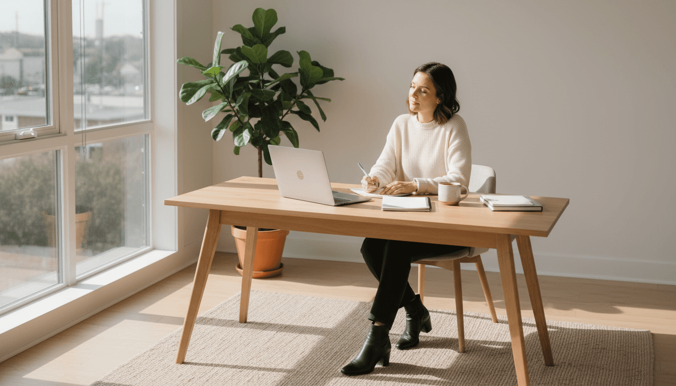 Professional workspace with strategic focus and natural light