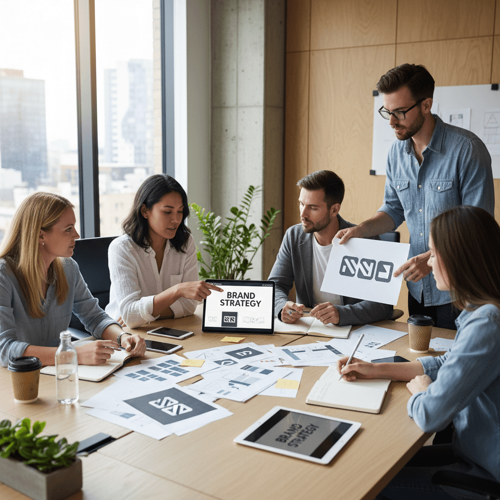 Brand strategy workshop with team collaboration